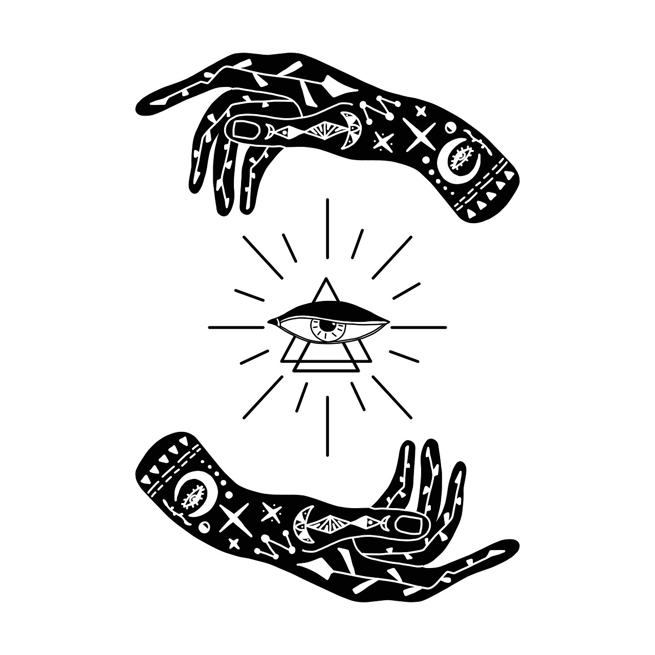 hand, symbol, magic, sign, triangle, eye, palm, icon, occult, reading, psychic, sun, nature, tattoo, design, palmistry, fortune, alchemy, mystic, tarot, abstract, astrology, geometric, white, esoteric, art